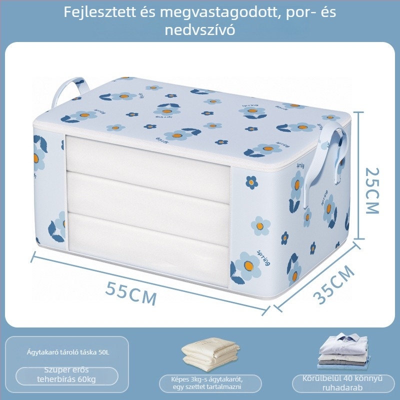 Költöztető táska nagy kapacitású ruhák és paplanok tárolására, cipzárral, por- és nedvességálló, kocka alakú, többfunkciós