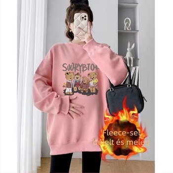 Anyasági őszi-téli két darabos készlet – Air Cotton fleece béléssel, kerek nyakú felső, laza szabás, középmagas hossz, feneket takaró, japán-koreai casual stílus