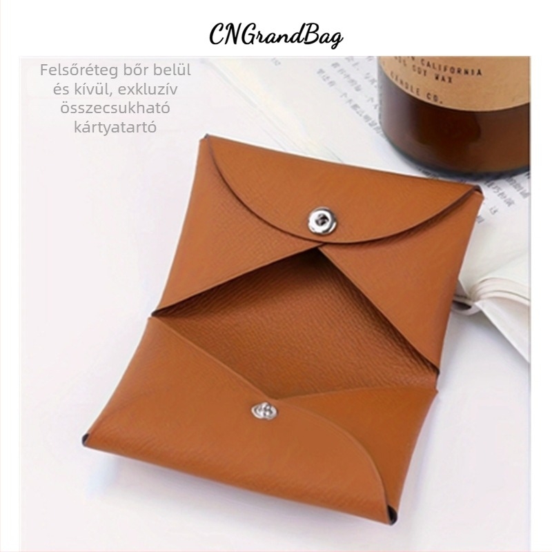 Grandbag Mini kártyatartó valódi bőrből, tenyérmintás első réteg marhabőrből, összecsukható kapoccsal, uniszex városi minimalist stílus