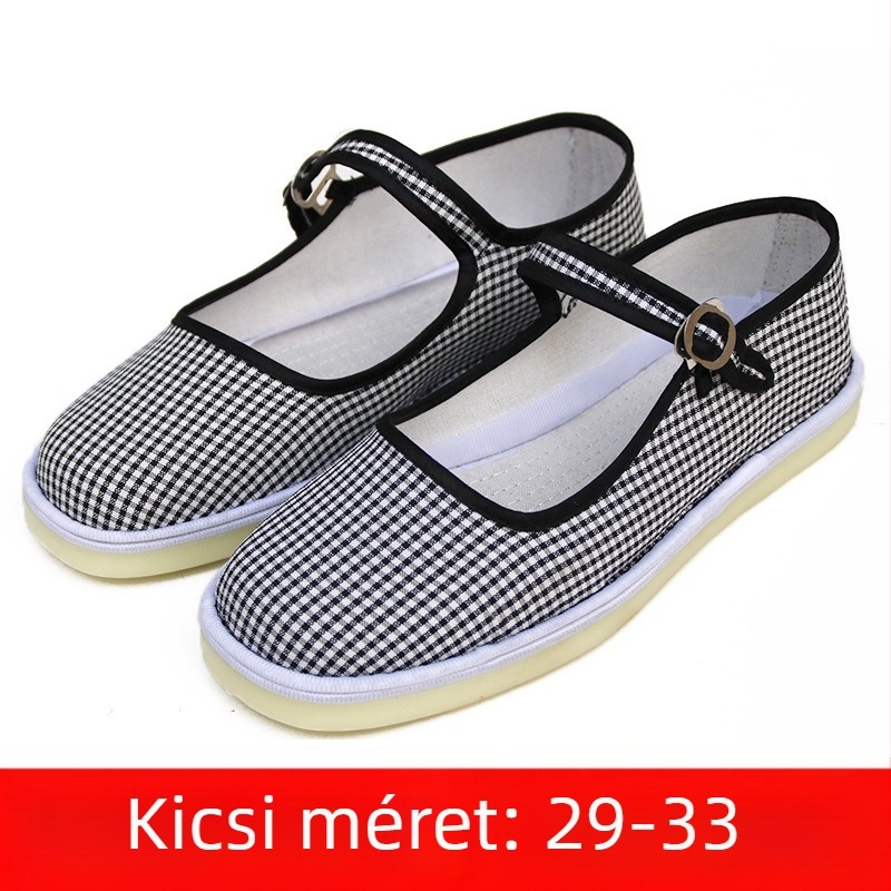 Kézzel készített tánccipő lányoknak, velúr felsőrész, talp marhaín, egyszínű dizájn, nemzeti stílus, 7–16 éveseknek