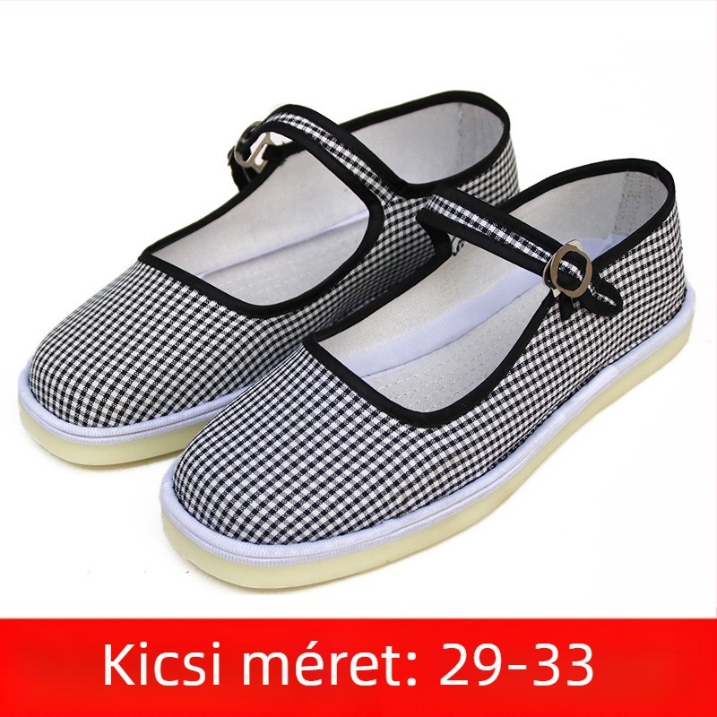 Kézzel készített tánccipő lányoknak, velúr felsőrész, talp marhaín, egyszínű dizájn, nemzeti stílus, 7–16 éveseknek