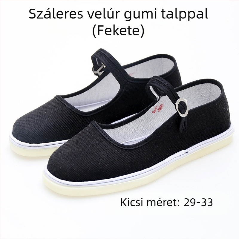 Kézzel készített tánccipő lányoknak, velúr felsőrész, talp marhaín, egyszínű dizájn, nemzeti stílus, 7–16 éveseknek