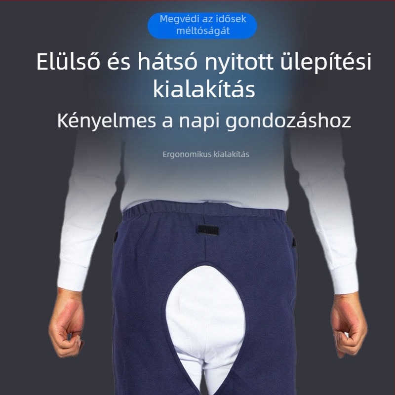 Nyári vékony nadrág nyitott ágyékkal idős ágyban fekvő betegek ápolásához, magas derék, bélelt, pelene cseréhez és inkontinenciához