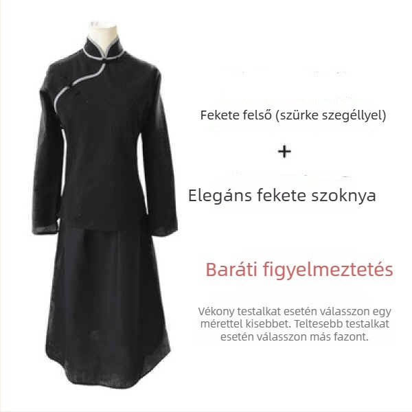 Ősi kínai stílusú jelmez felsővel és hosszú szoknyával, színpadi szolgáló megjelenés