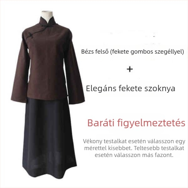 Ősi kínai stílusú jelmez felsővel és hosszú szoknyával, színpadi szolgáló megjelenés