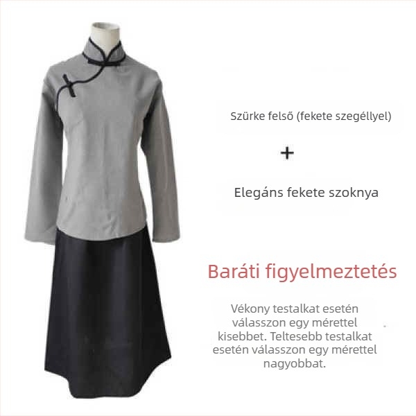 Ősi kínai stílusú jelmez felsővel és hosszú szoknyával, színpadi szolgáló megjelenés