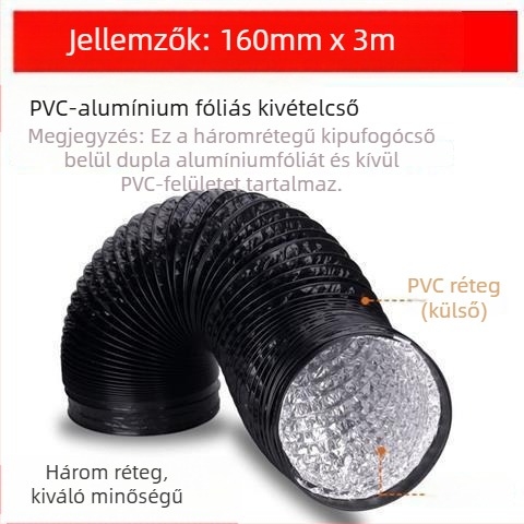 Konyhai kipufogócső, vastagított háromrétegű cső, teleszkópos, csatlakozás