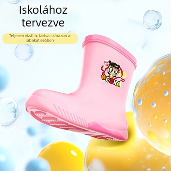 Gyerekeknek készült esőcsizmák PVC felsőrésszel, csúszásmentes talppal, vízálló, fleece-bélés, középmagas.