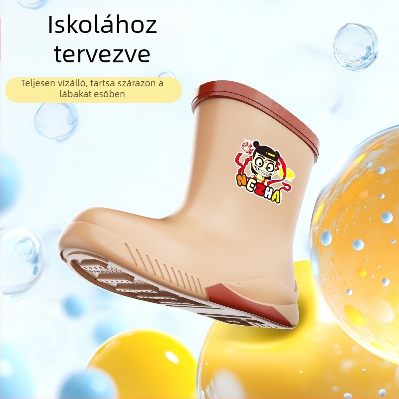 Gyerekeknek készült esőcsizmák PVC felsőrésszel, csúszásmentes talppal, vízálló, fleece-bélés, középmagas.