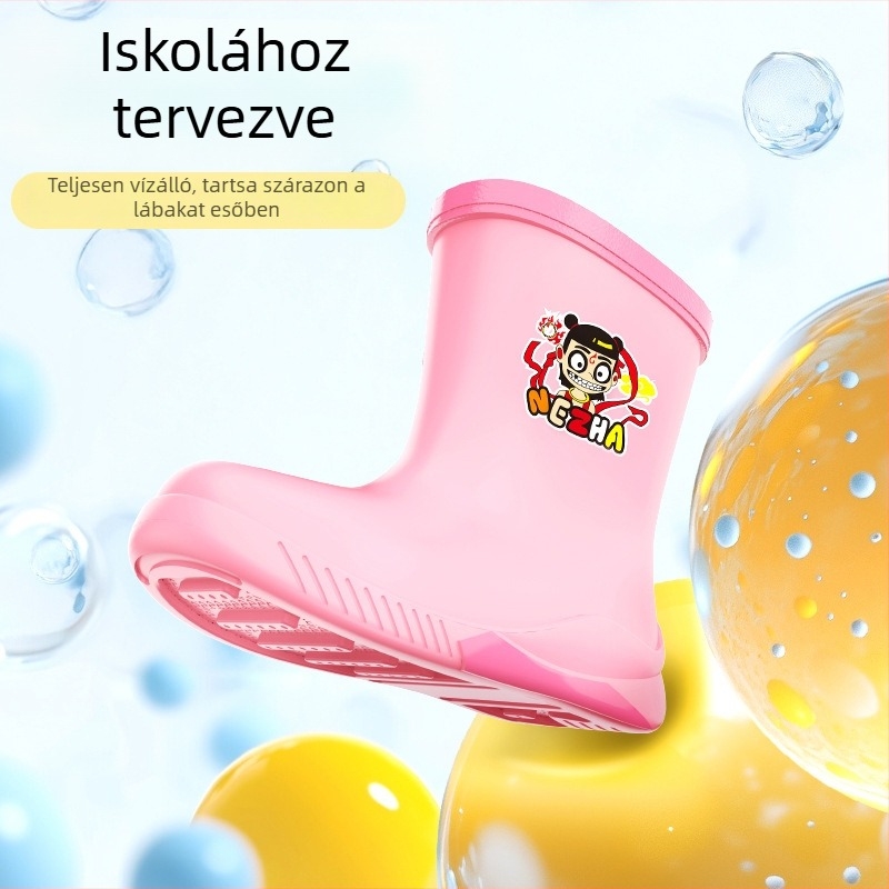 Gyerekeknek készült esőcsizmák PVC felsőrésszel, csúszásmentes talppal, vízálló, fleece-bélés, középmagas.
