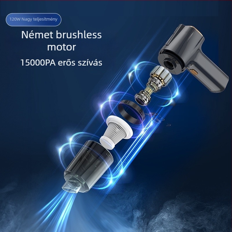 Kézi autóporzsívó, vezeték nélküli, 11000 Pa szívóerő, 7,4 V, 120 W, modell 3101, fújás és LED világítás funkcióval.