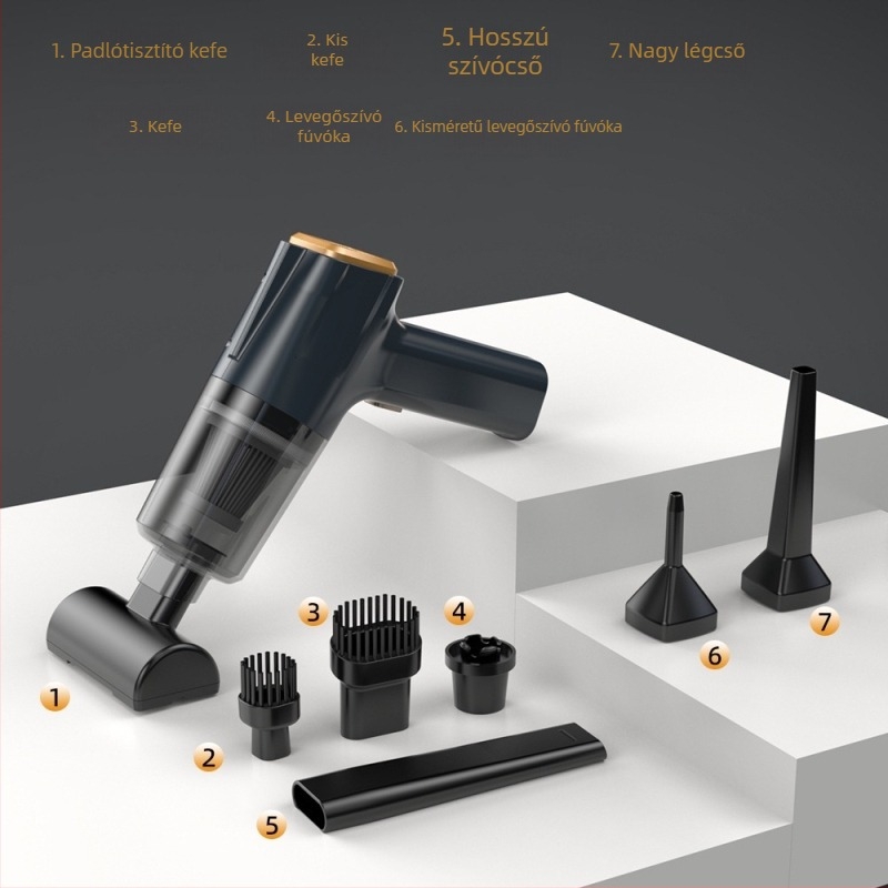 Kézi autóporzsívó, vezeték nélküli, 11000 Pa szívóerő, 7,4 V, 120 W, modell 3101, fújás és LED világítás funkcióval.