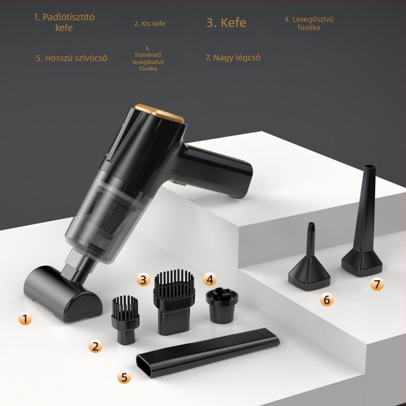 Kézi autóporzsívó, vezeték nélküli, 11000 Pa szívóerő, 7,4 V, 120 W, modell 3101, fújás és LED világítás funkcióval.