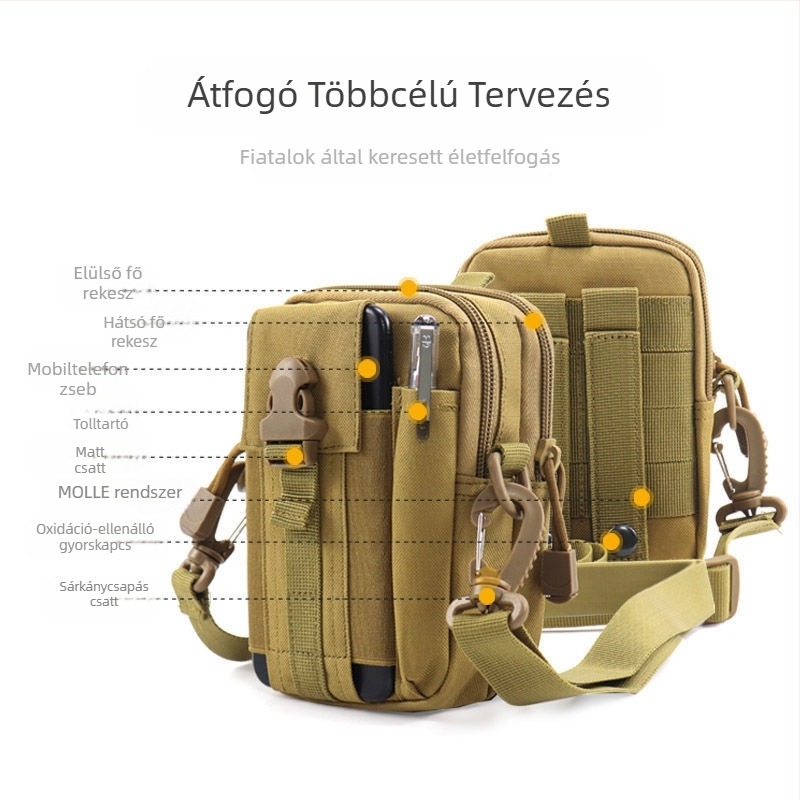 Férfi taktikai derék táska telefonhoz, többfunkciós kültéri tok, Oxford anyagból, kerékpározáshoz