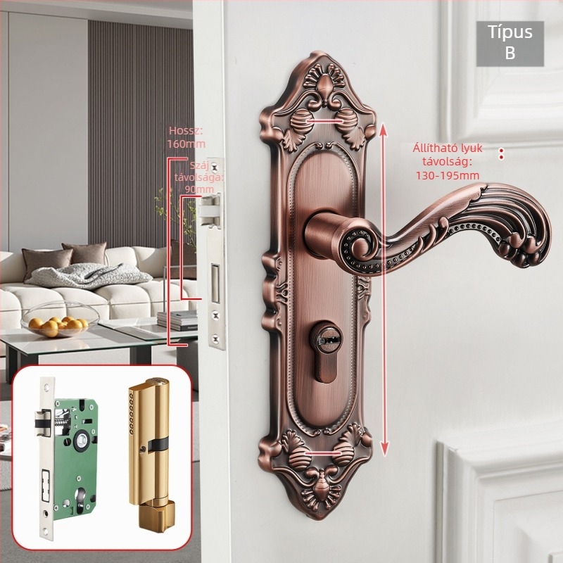 Beltéri faajtóhoz való kilincs zár, európai stílus, cinkötvözet anyag, modell T222, modern minimalista dizájn