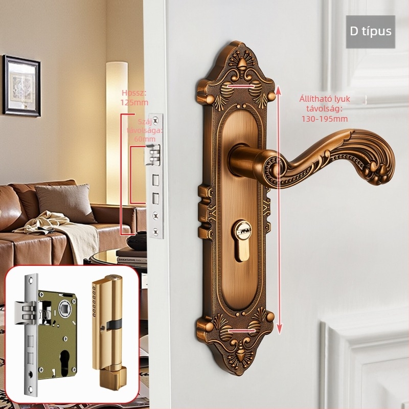 Beltéri faajtóhoz való kilincs zár, európai stílus, cinkötvözet anyag, modell T222, modern minimalista dizájn