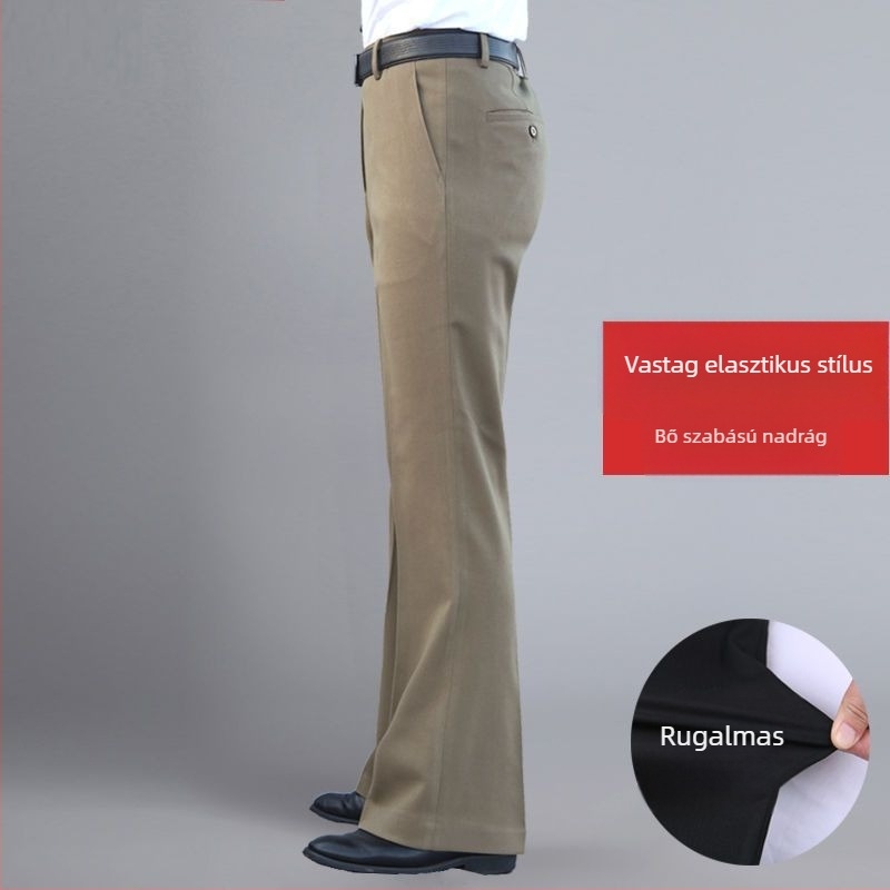 Férfiak számára szabadidős egyenes szabású nadrág, magas derék, mikro-elasticitás, bambusz-selyem szövet