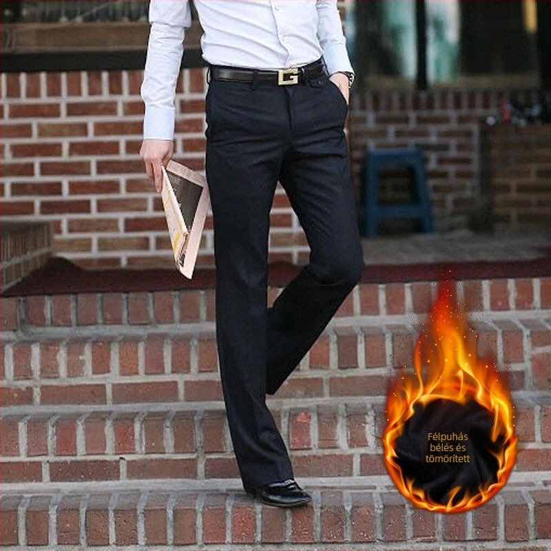 Férfiak számára szabadidős egyenes szabású nadrág, magas derék, mikro-elasticitás, bambusz-selyem szövet