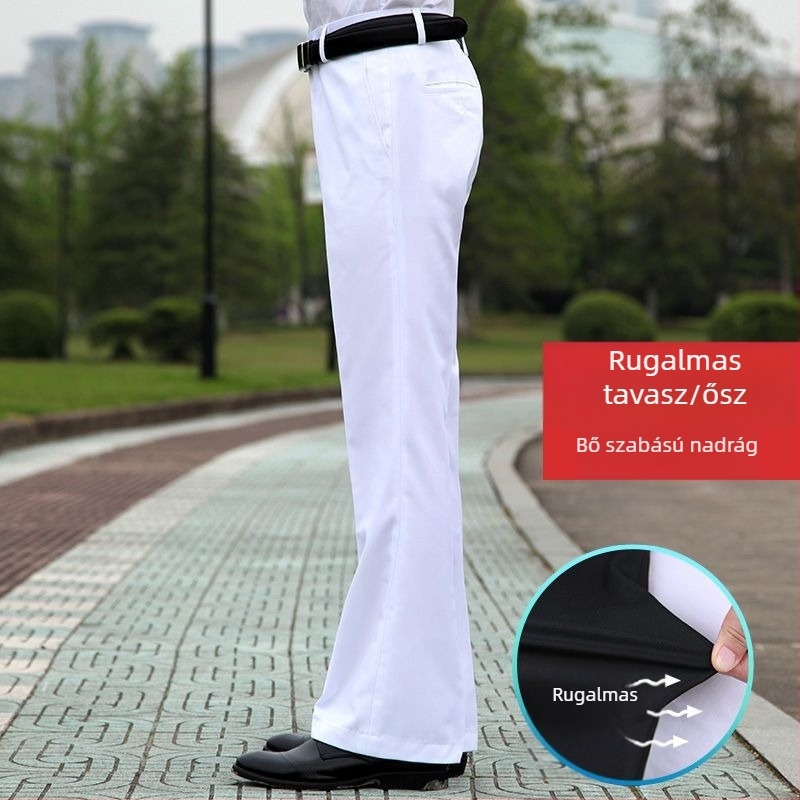 Férfiak számára szabadidős egyenes szabású nadrág, magas derék, mikro-elasticitás, bambusz-selyem szövet