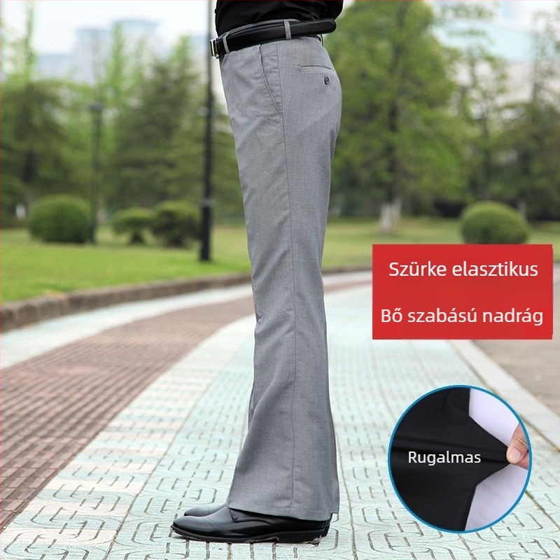 Férfiak számára szabadidős egyenes szabású nadrág, magas derék, mikro-elasticitás, bambusz-selyem szövet