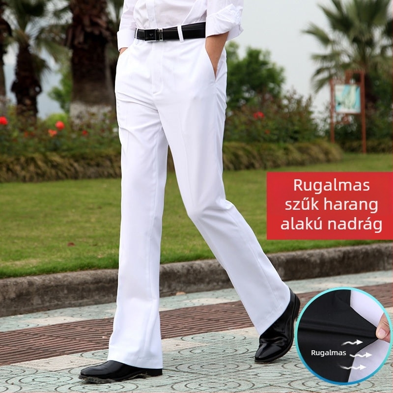 Férfiak számára szabadidős egyenes szabású nadrág, magas derék, mikro-elasticitás, bambusz-selyem szövet