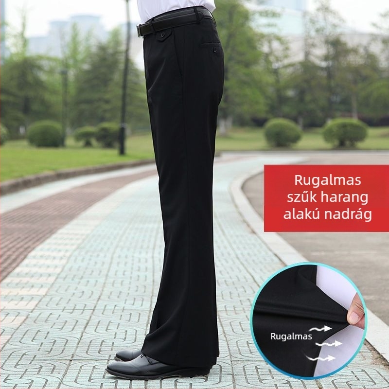 Férfiak számára szabadidős egyenes szabású nadrág, magas derék, mikro-elasticitás, bambusz-selyem szövet