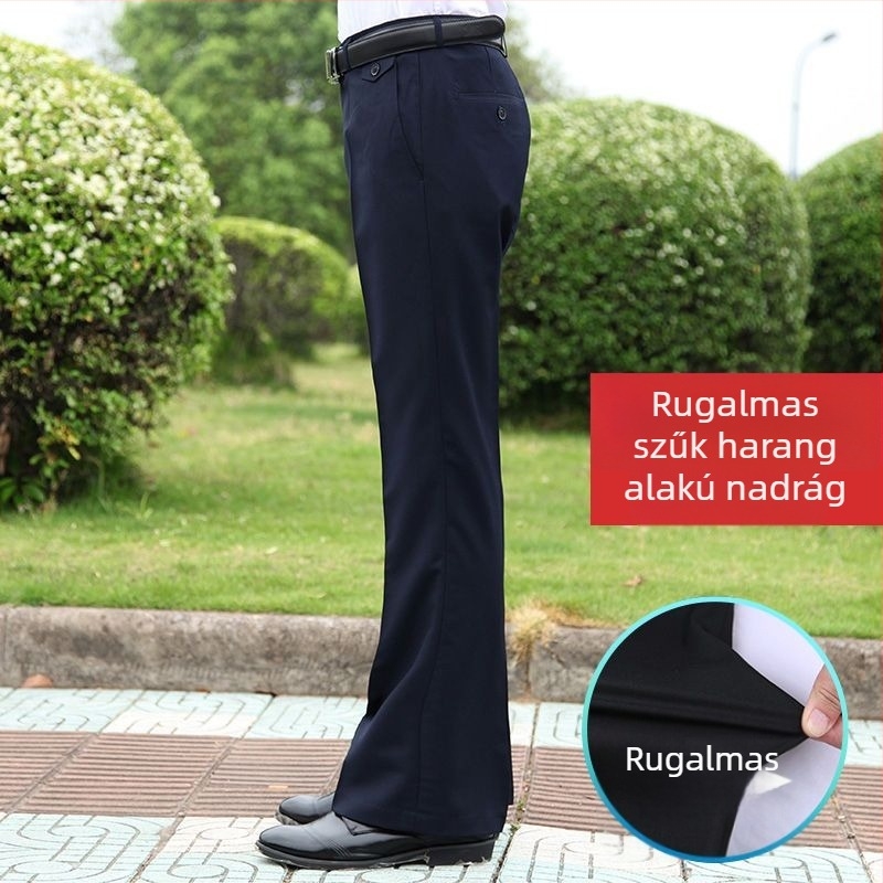 Férfiak számára szabadidős egyenes szabású nadrág, magas derék, mikro-elasticitás, bambusz-selyem szövet