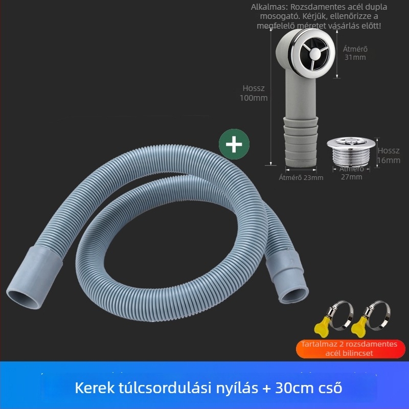 Konyhai mosogató túlfolyócső, 3-utas lefolyó, egységes/dvós mosogatótálcához, ABS+ EVA anyag, CE tanúsítvány