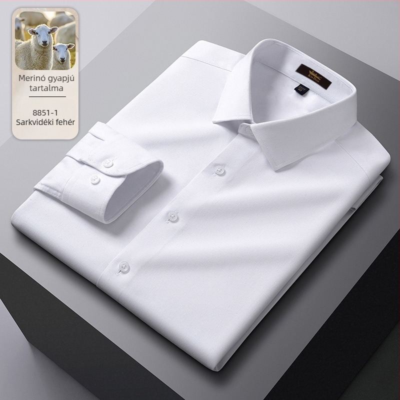 Gyapjú anyagú ing, csíkos mintával, hegyes gallérral, hosszú ujjú, bő szabás.