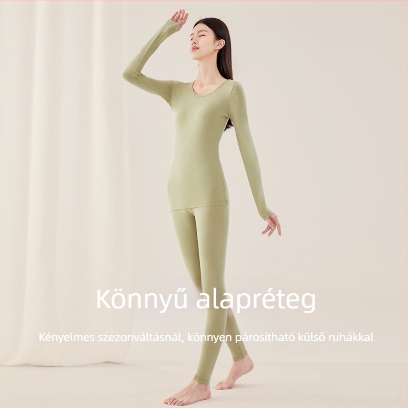 Női pamut termoalsó és felsőruha készlet: vékony anyag (121–140 g/m²), 95–100% pamut, kerek nyakú, hosszú ujjú felső és hozzá tartozó nadrág, alapréteg külső visehez