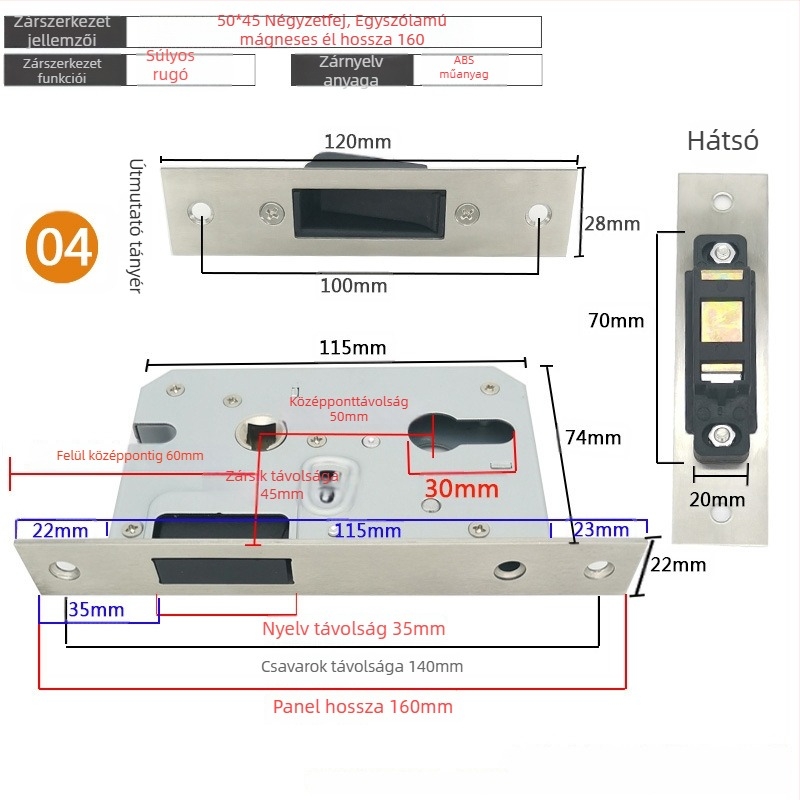 Zártest beltéri ajtóhoz | Modell 505872 Magnetic sorozat | Rozsdamentes acél panel | Modern minimalista stílus