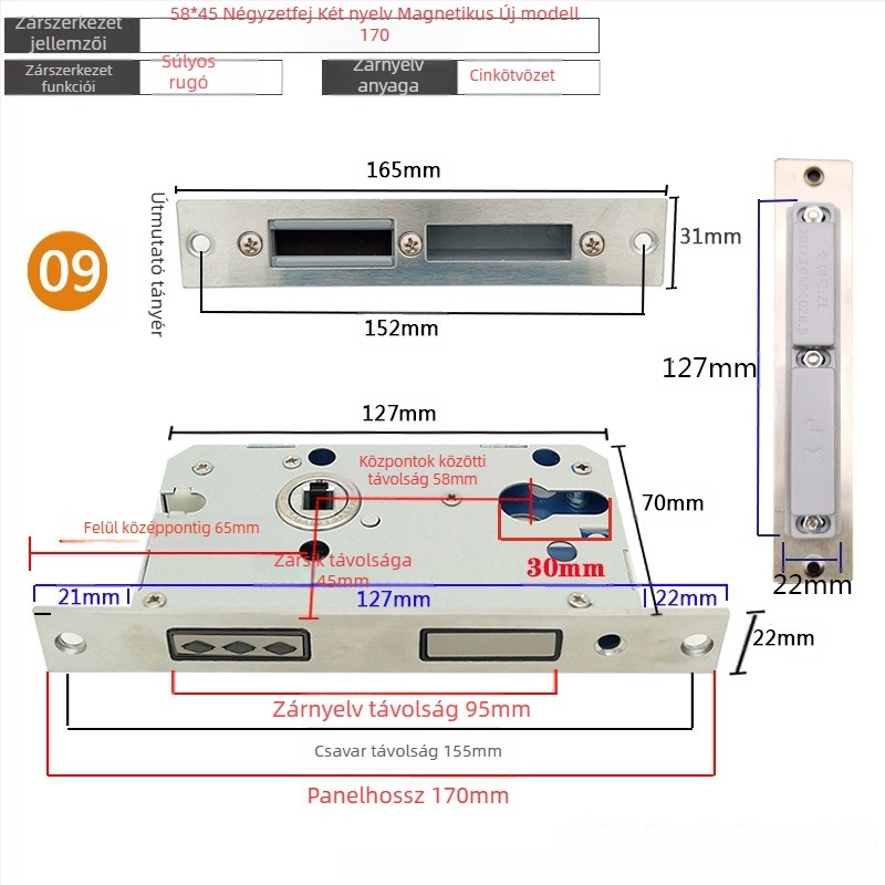 Zártest beltéri ajtóhoz | Modell 505872 Magnetic sorozat | Rozsdamentes acél panel | Modern minimalista stílus