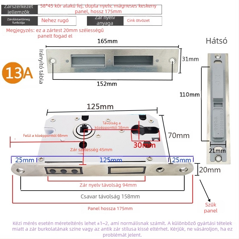 Zártest beltéri ajtóhoz | Modell 505872 Magnetic sorozat | Rozsdamentes acél panel | Modern minimalista stílus