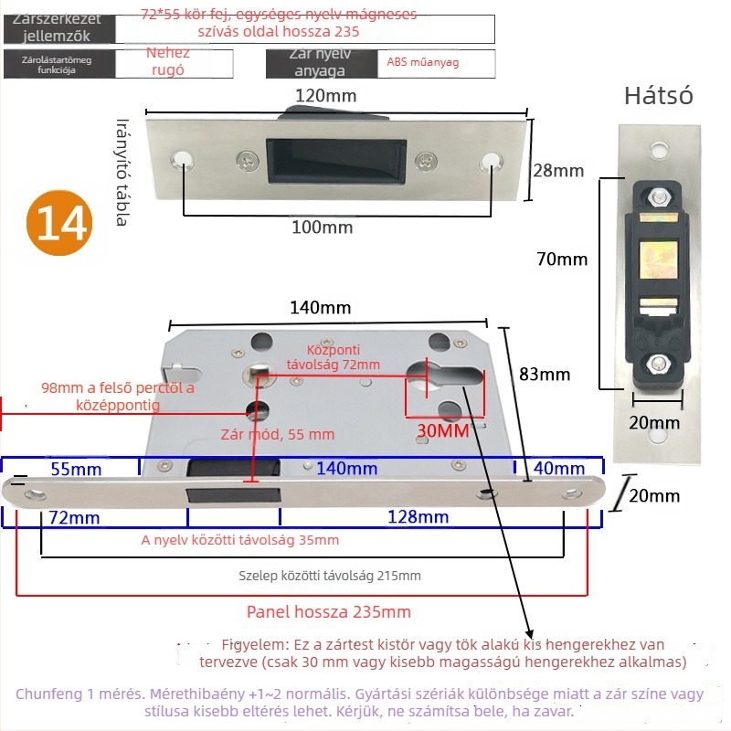 Zártest beltéri ajtóhoz | Modell 505872 Magnetic sorozat | Rozsdamentes acél panel | Modern minimalista stílus
