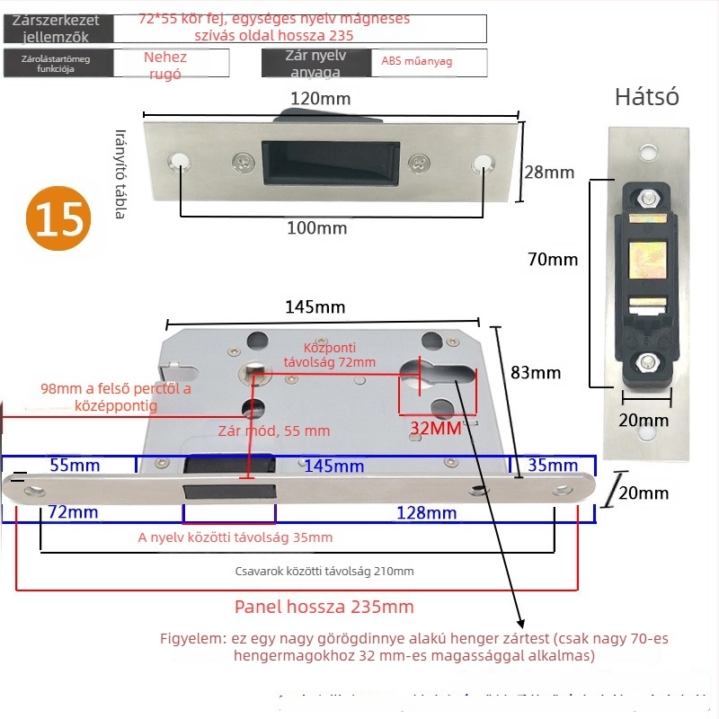 Zártest beltéri ajtóhoz | Modell 505872 Magnetic sorozat | Rozsdamentes acél panel | Modern minimalista stílus