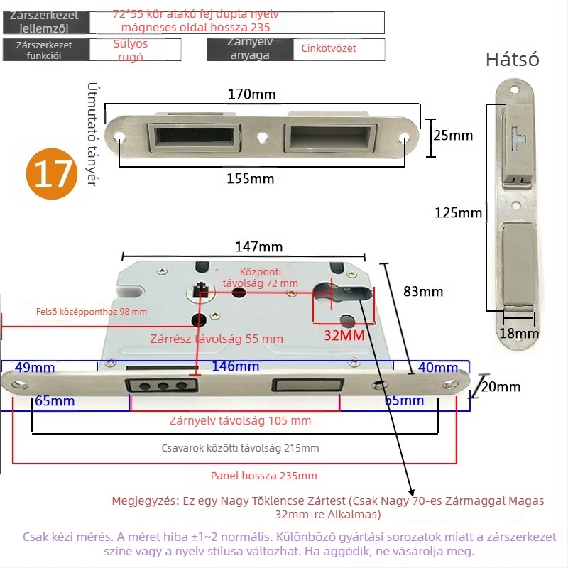 Zártest beltéri ajtóhoz | Modell 505872 Magnetic sorozat | Rozsdamentes acél panel | Modern minimalista stílus