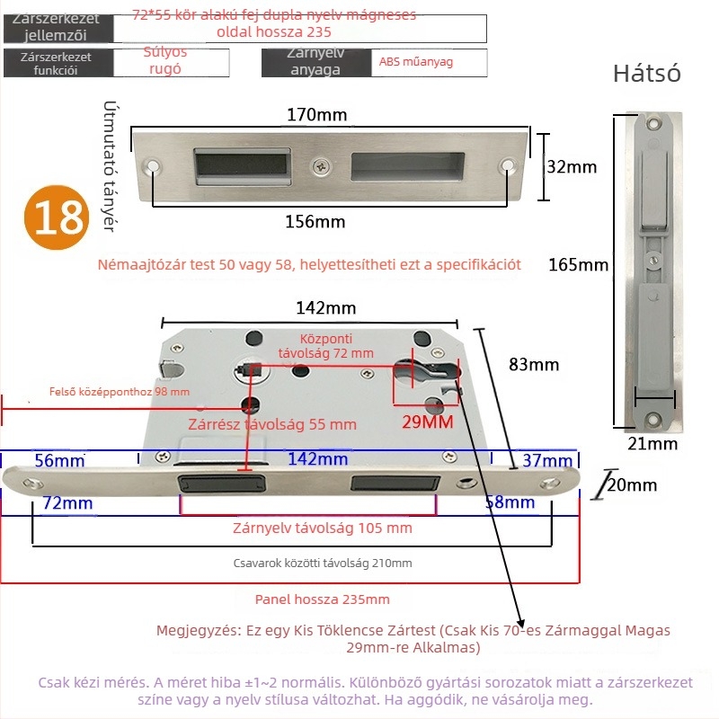 Zártest beltéri ajtóhoz | Modell 505872 Magnetic sorozat | Rozsdamentes acél panel | Modern minimalista stílus