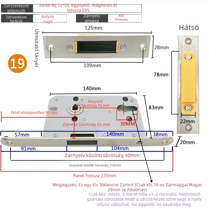 Zártest beltéri ajtóhoz | Modell 505872 Magnetic sorozat | Rozsdamentes acél panel | Modern minimalista stílus