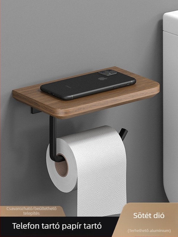 Fából készült falra szerelhető törölközőtartó, fúrás nélküli, hat darabos készlet