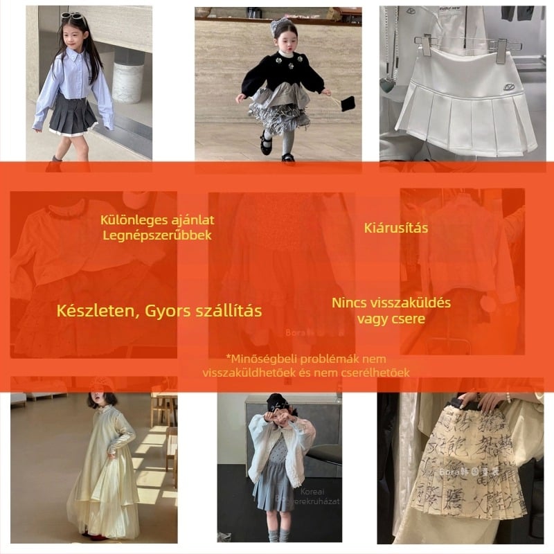 Lányoknak szóló félhosszú szoknya, koreai változat, 100% poliészter, lágyított anyag, 3–8 évesek számára