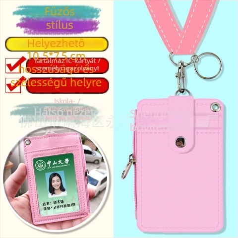 Cartoon többfunkciós diák nyakba akasztott kártyatartó cipzáros aprópénz-táskával — PU bőr, anime minta, semleges nemeknek, városi letisztult stílus, 2024 tavasz