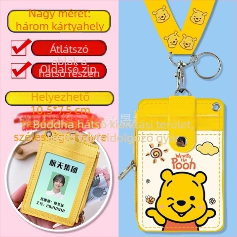 Cartoon többfunkciós diák nyakba akasztott kártyatartó cipzáros aprópénz-táskával — PU bőr, anime minta, semleges nemeknek, városi letisztult stílus, 2024 tavasz