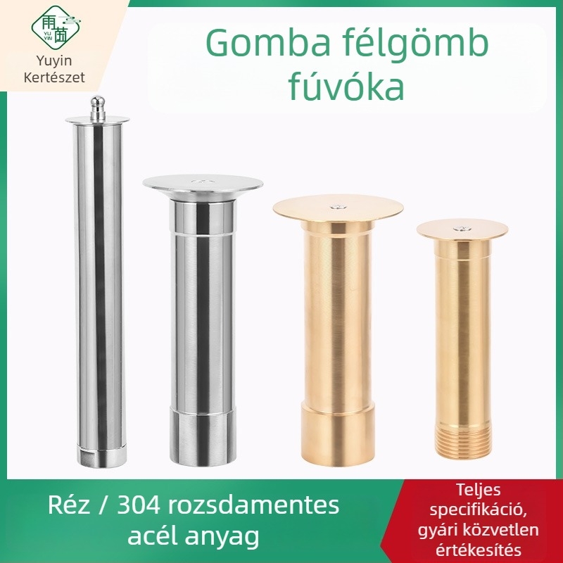 Szökőkútfej – Állítható gomba‑félgömb alakú, réz és rozsdamentes acél, falon keresztüli permetezés, kert és táj (Kód 0200)