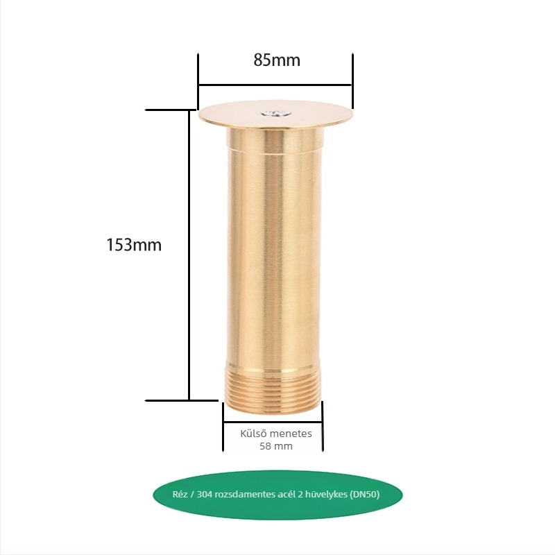Szökőkútfej – Állítható gomba‑félgömb alakú, réz és rozsdamentes acél, falon keresztüli permetezés, kert és táj (Kód 0200)