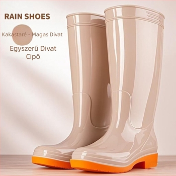 Női esőcsizma PVC felsőrésszel, középmagas szár, vízálló és csúszásmentes talppal, pamut bélésű.