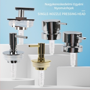 Kézfertőtlenítő palack kézi pumpával, műanyag test, szilikon gyűrűs fúvóka, modern minimál stílus, elektroplakolás