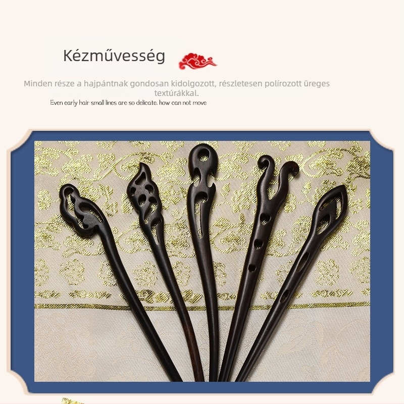 Fából készült hajdísz virágmotívumokkal, retro stílusú, kézzel készített, alkalmas Hanfu hajviselethez