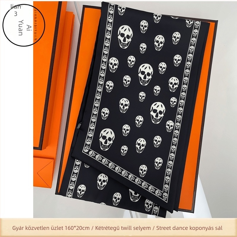Halloween koponyás dekoratív sál twill selyemből, twill szövés, stílus: punk, niša — márka Jane Eyre Silk Edge