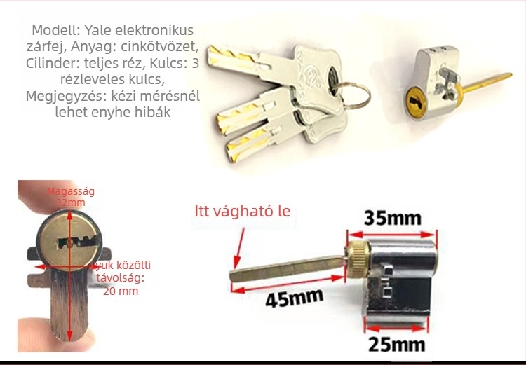 Zárcilinder, különleges formájú elektronikus zár belső ajtókhoz és szállodai ajtókhoz, cinkötvözet