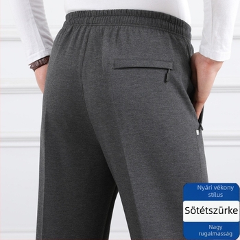 Férfiaknak szabadidős nadrág, magas derekú, fleece-béléssel, laza szabású, egyenes szár, poliészter anyag